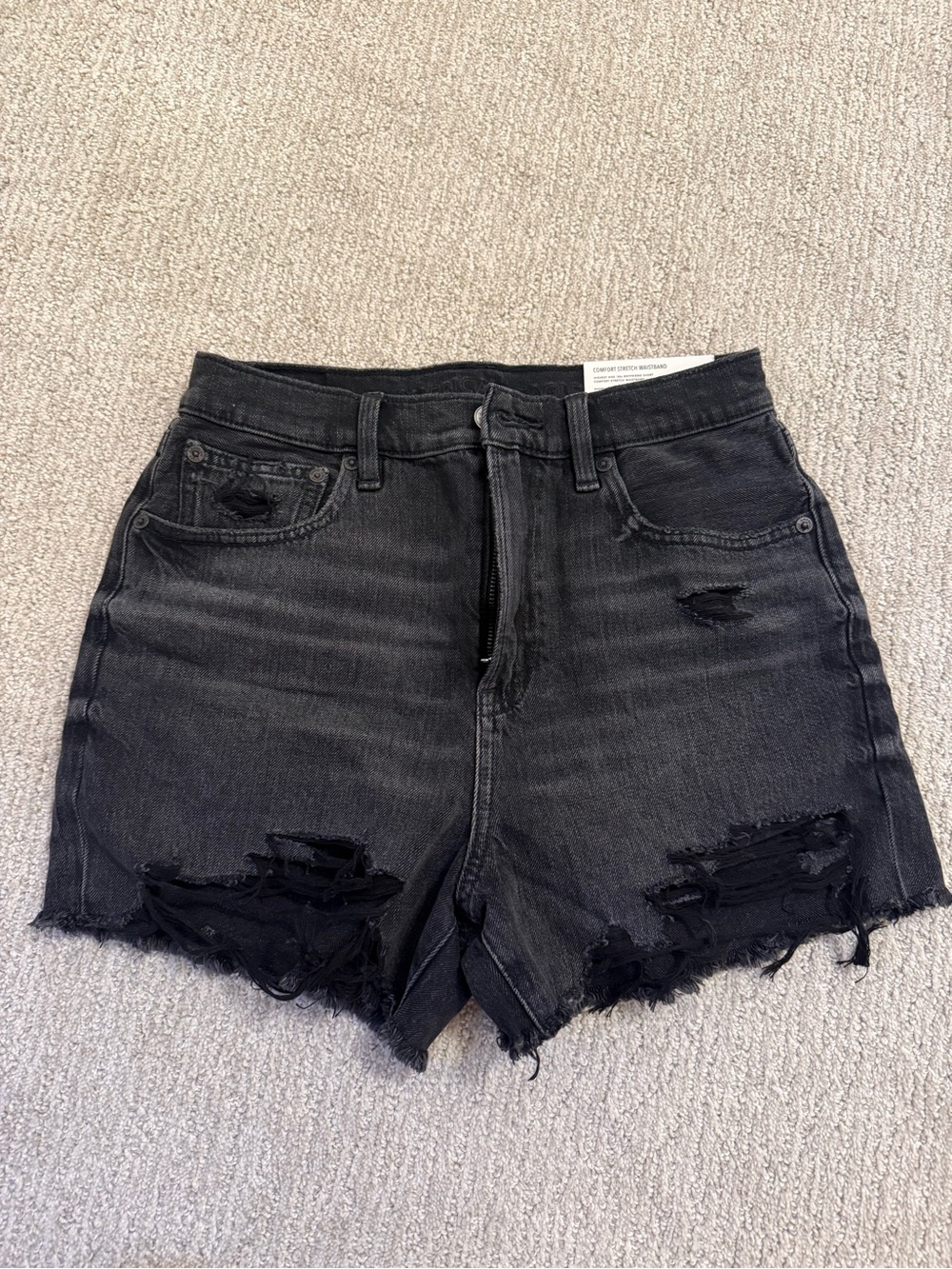 American Eagle Outfitters Black Distressed High-Rise Jean Shorts